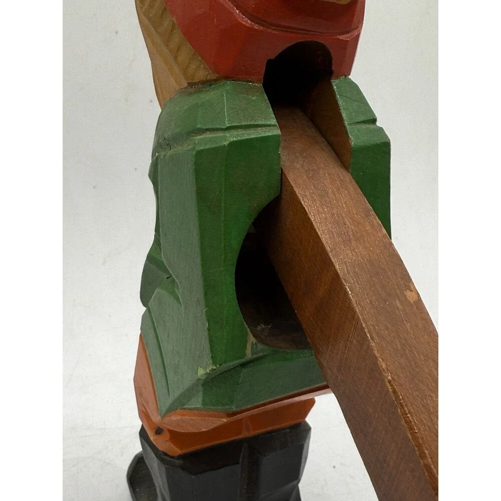 Hand Carved Rustic Red Hat Fisherman Nutcracker Nearly 9